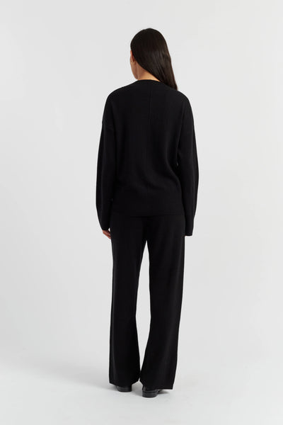 Black Wool-Cashmere Wide-Leg Track Pants