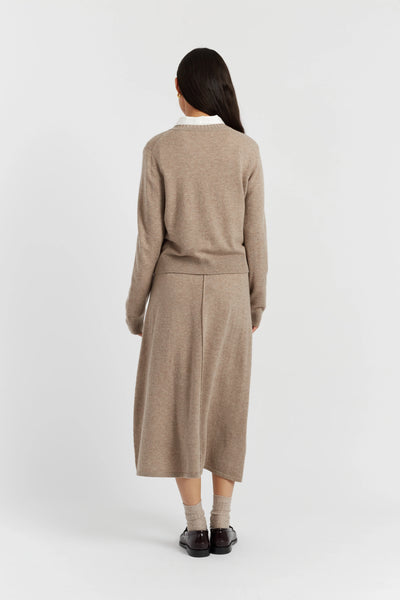 Warm-Oatmeal Wool-Cashmere Crew Neck Cardigan - Chinti & Parker