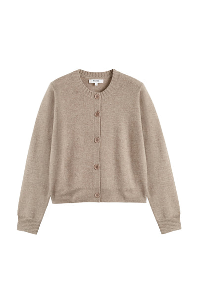 Warm-Oatmeal Wool-Cashmere Crew Neck Cardigan - Chinti & Parker