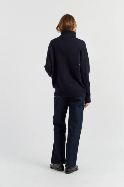 Navy Pure Cashmere Rollneck Sweater