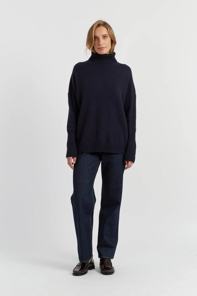 Navy Pure Cashmere Rollneck Sweater