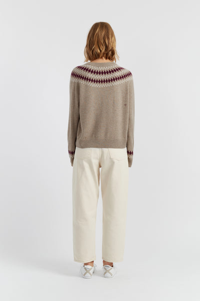 Warm-Oatmeal Wool-Cashmere Fair Isle Sweater