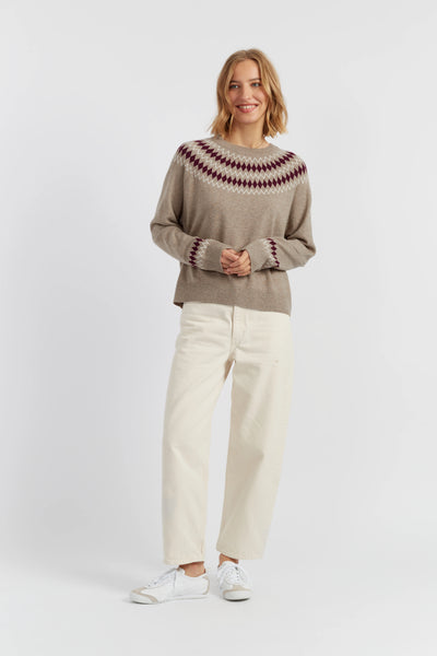 Warm-Oatmeal Wool-Cashmere Fair Isle Sweater