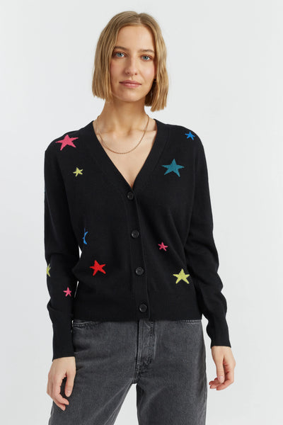 Black Wool-Cashmere Star Cardigan
