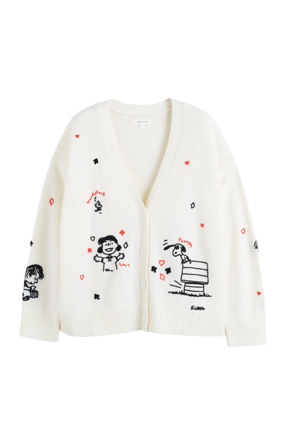 Cream Wool-Cashmere Peanuts Poker Cardigan