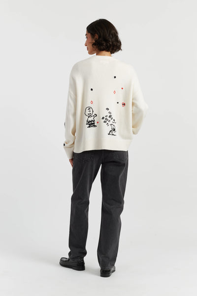Cream Wool-Cashmere Peanuts Poker Cardigan