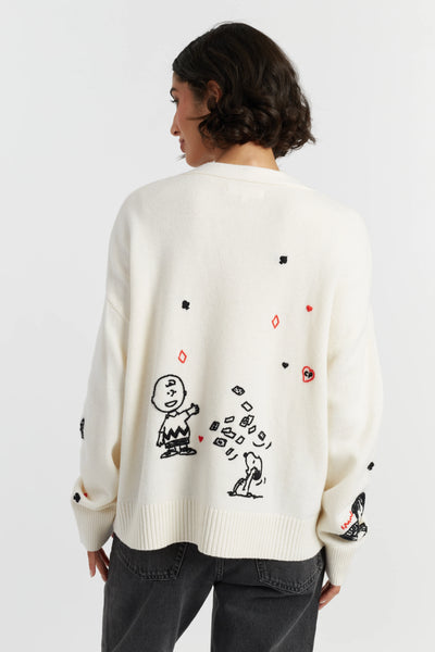Cream Wool-Cashmere Peanuts Poker Cardigan