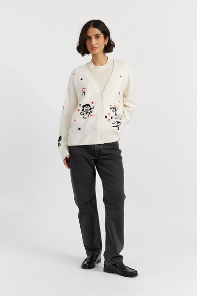 Cream Wool-Cashmere Peanuts Poker Cardigan