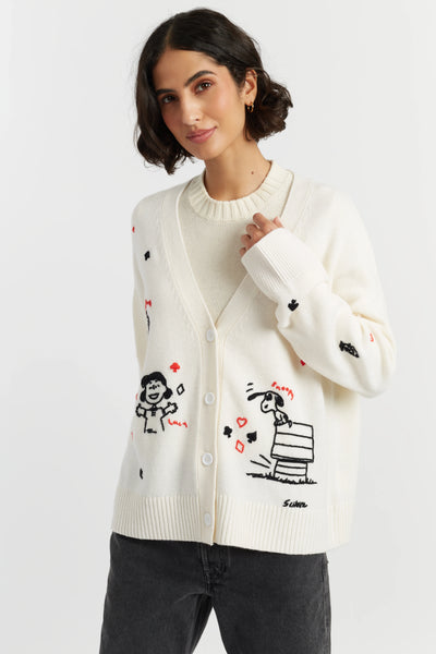 Cream Wool-Cashmere Peanuts Poker Cardigan