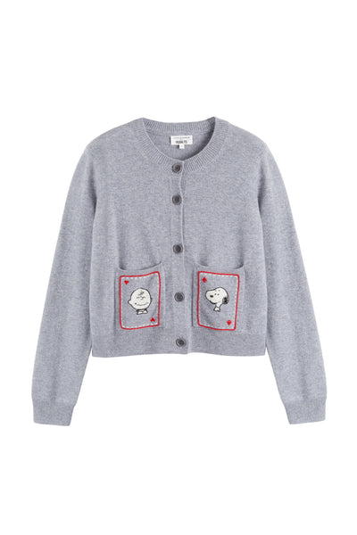 Grey Wool-Cashmere Snoopy & Charlie Brown Cardigan