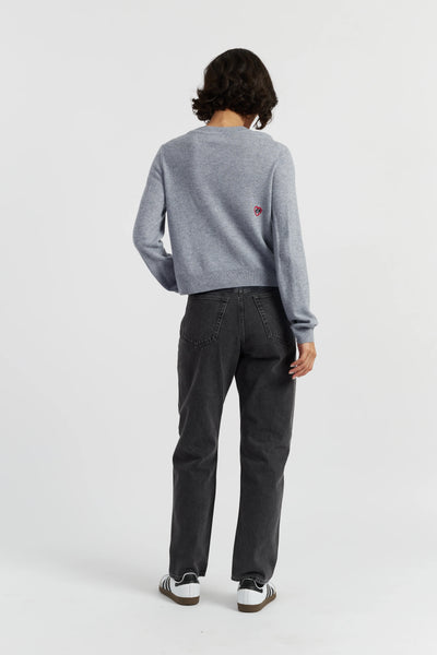 Grey Wool-Cashmere Snoopy & Charlie Brown Cardigan