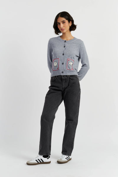 Grey Wool-Cashmere Snoopy & Charlie Brown Cardigan