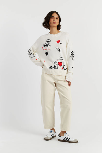 Cream Wool-Cashmere Charlie's Poker Pals Sweater