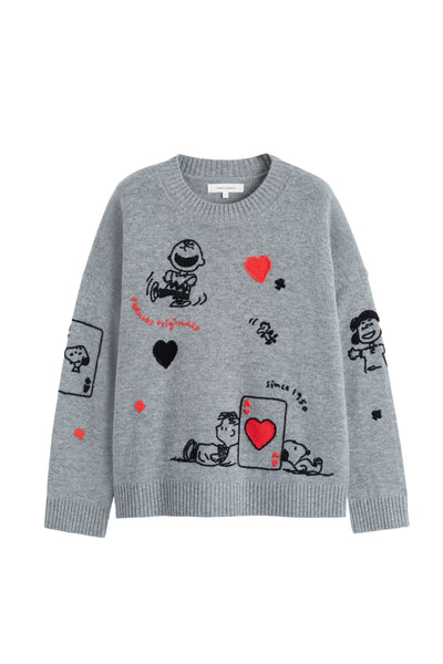 Grey Wool-Cashmere Charlie's Poker Pals Sweater