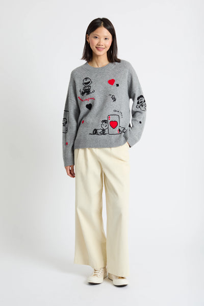 Grey Wool-Cashmere Charlie's Poker Pals Sweater