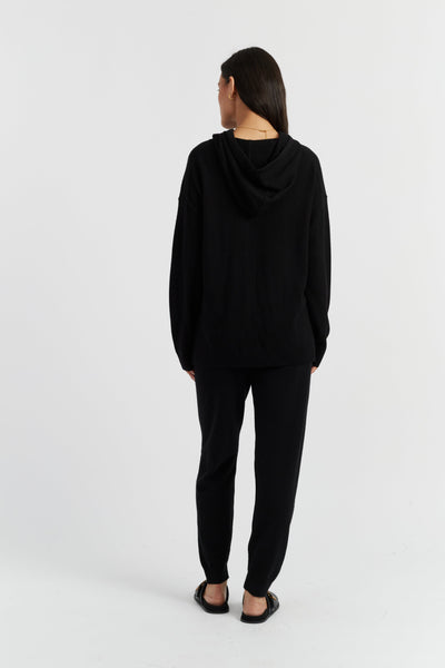 Black Wool-Cashmere Relaxed Hoodie