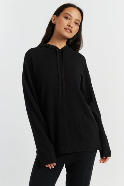 Black Wool-Cashmere Relaxed Hoodie