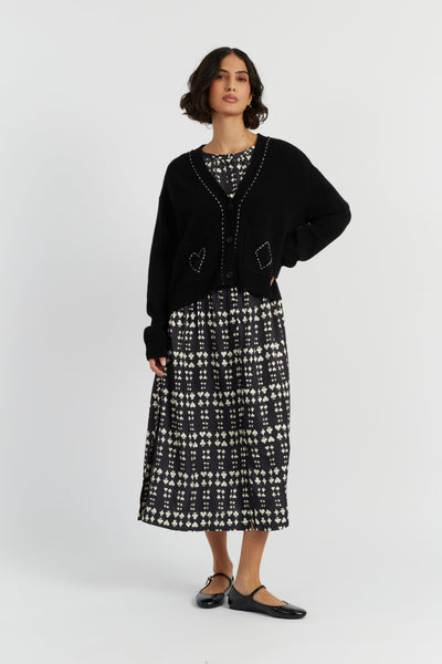 Black Wool-Cashmere Queen of Hearts Cardigan