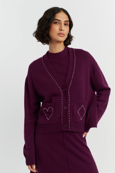 Mulberry Wool-Cashmere Queen of Hearts Cardigan