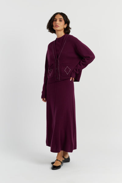 Mulberry Wool-Cashmere Queen of Hearts Cardigan