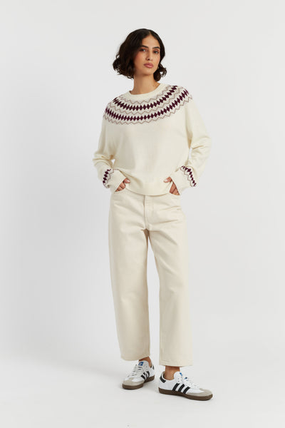 Cream Wool-Cashmere Fair Isle Sweater