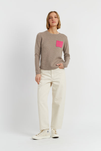 Warm-Oatmeal Wool-Cashmere One Pocket Sweater