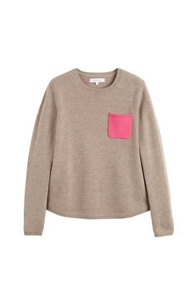 Warm-Oatmeal Wool-Cashmere One Pocket Sweater