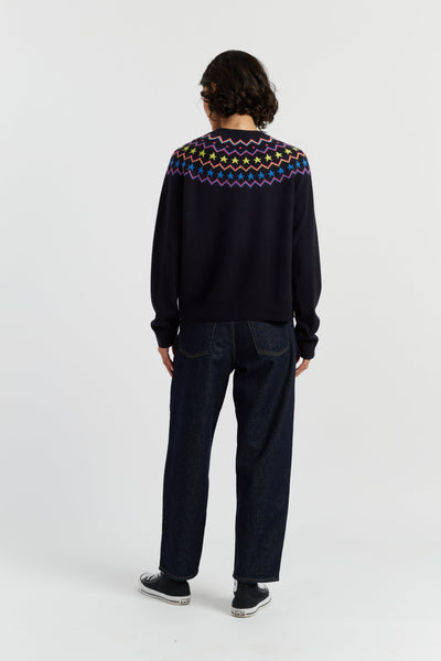 Navy Wool-Cashmere Star Yoke Sweater