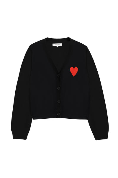 Black Wool-Cashmere Heart Breton Cardigan