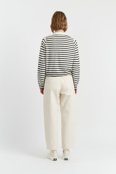 Cream-Navy Wool-Cashmere Heart Breton Cardigan
