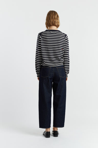 Navy-Cream Wool-Cashmere Heart Breton Cardigan