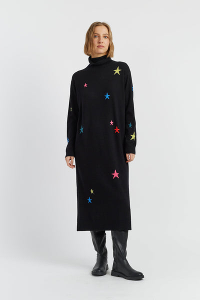 Black Wool-Cashmere Star Rollneck Dress