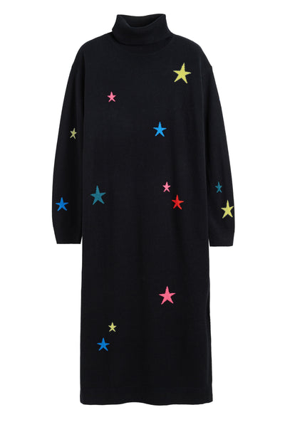 Black Wool-Cashmere Star Rollneck Dress