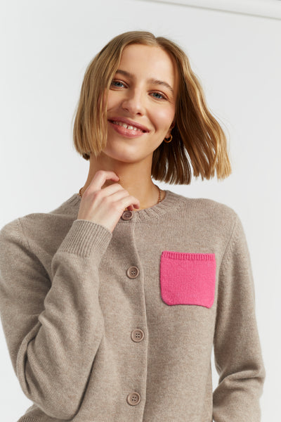 Warm-Oatmeal Wool-Cashmere Pocket Cardigan