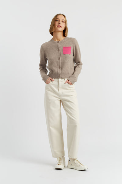 Warm-Oatmeal Wool-Cashmere Pocket Cardigan