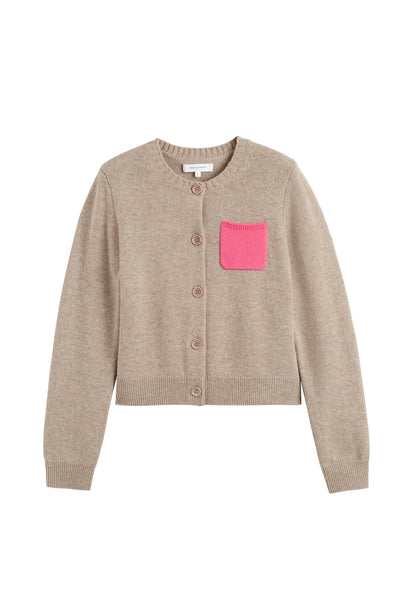 Warm-Oatmeal Wool-Cashmere Pocket Cardigan