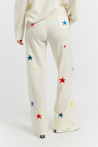 Cream Wool-Cashmere Star Wide-Leg Track Pants