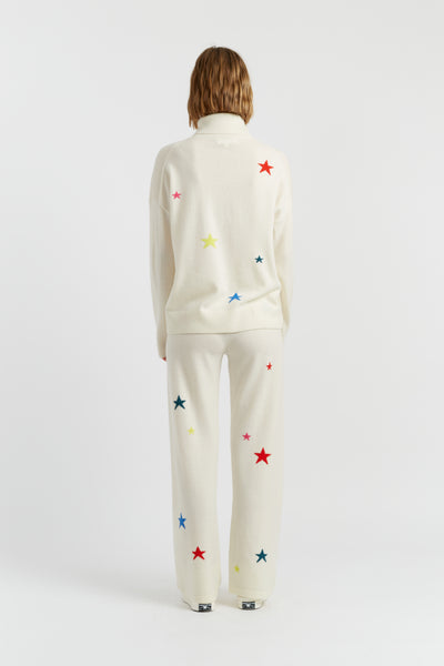 Cream Wool-Cashmere Star Wide-Leg Track Pants