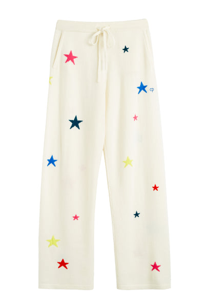 Cream Wool-Cashmere Star Wide-Leg Track Pants