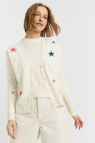 Cream Wool-Cashmere Star Cardigan