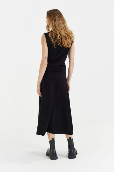 Black Wool-Cashmere Midi Skirt