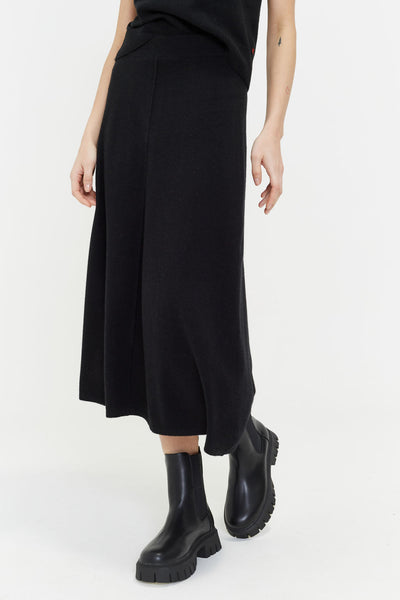 Black Wool-Cashmere Midi Skirt