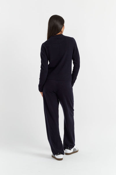 Navy Wool-Cashmere Wide-Leg Track Pants