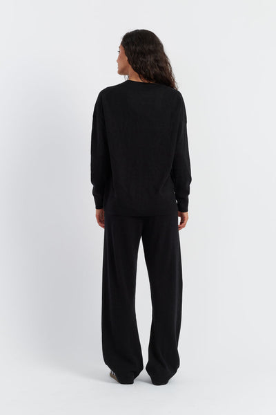 Black Wool-Cashmere Slouchy Sweater