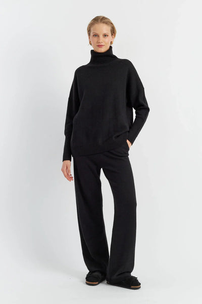 Black Pure Cashmere Wide-Leg Pants