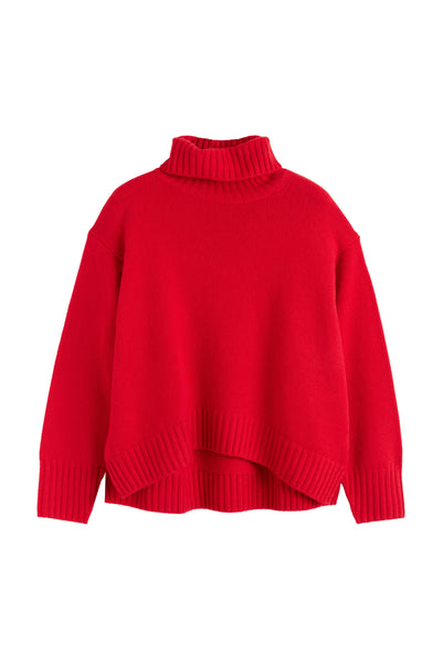 Velvet-Red Pure Cashmere Relaxed Rollneck Sweater