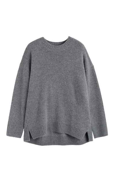 Mid-Grey Pure Cashmere Crew Neck Sweater