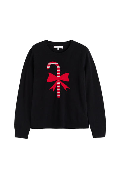 Black Wool-Cashmere Candy Cane Sweater