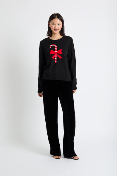 Black Wool-Cashmere Candy Cane Sweater