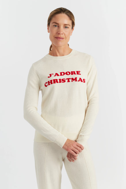 Cream Wool-Cashmere J'adore Christmas Sweater
